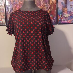 Lane Bryant Black and Red Floral Blouse